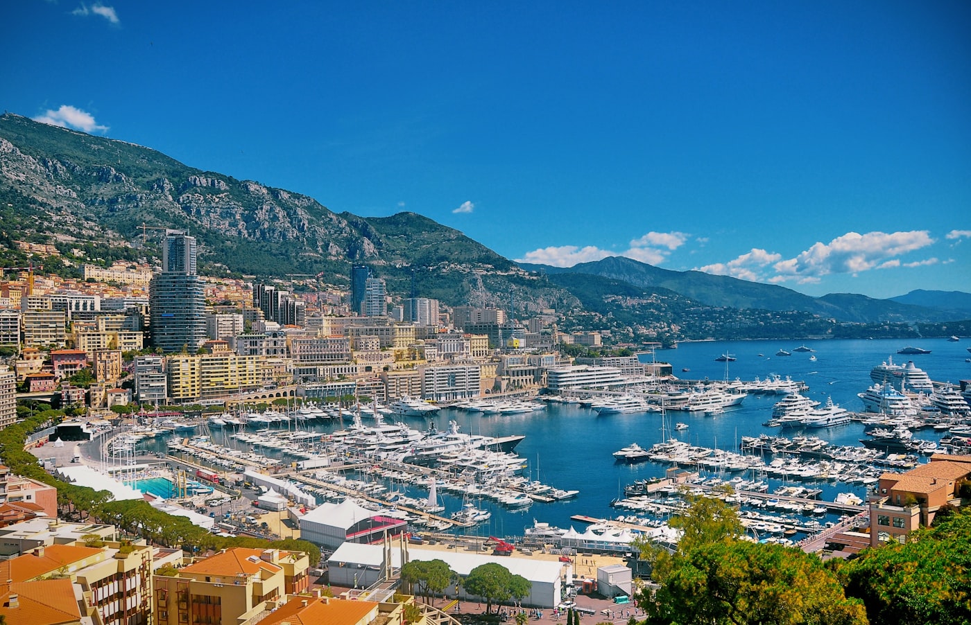 Monaco harbor aerial view