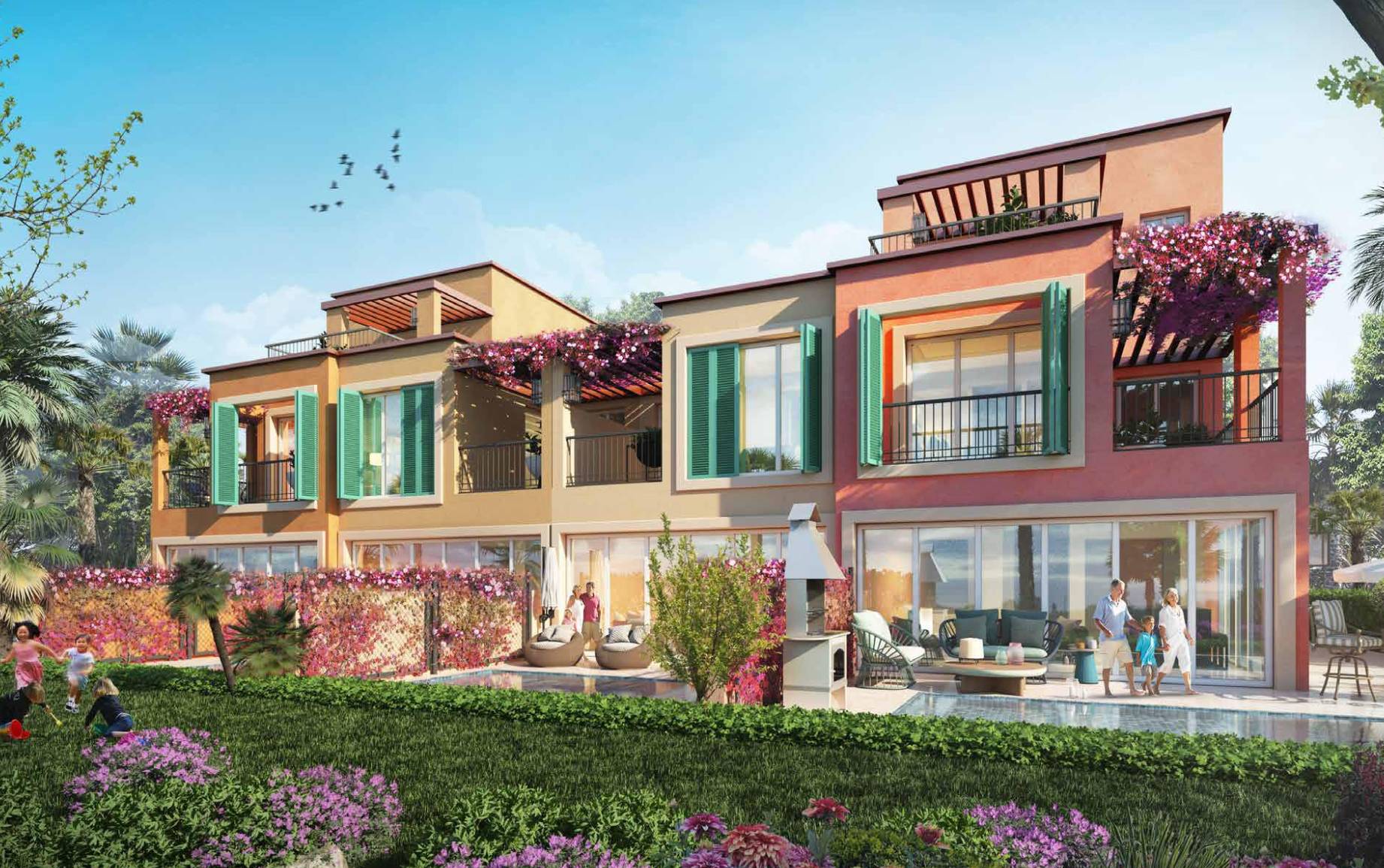 DAMAC Lagoons, Nice, Mediterranean-style townhouses in Dubai.