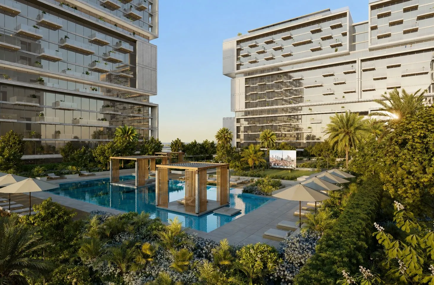 Swimming pool and deck at Raw District.