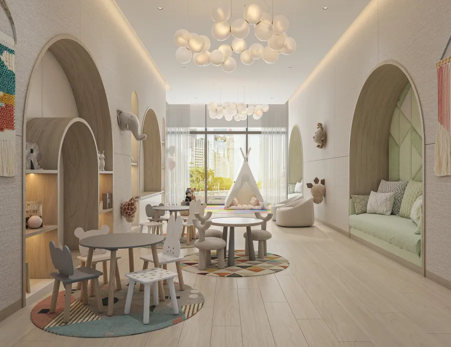 Indoor & Outdoor Kids’ Play Area at Azizi Leily.