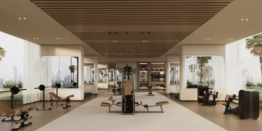 Indoor Gym at Binghatti Sky Terraces.