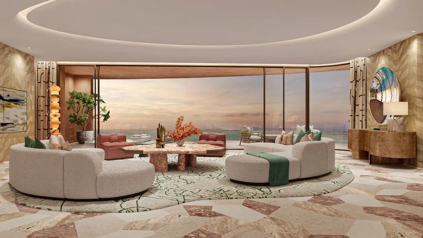 Interior render at Jumeirah Asora Bay.