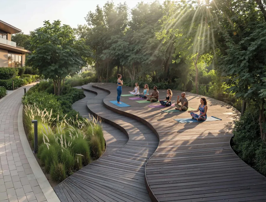 Yoga Deck at River Cove Residences at Sobha City.