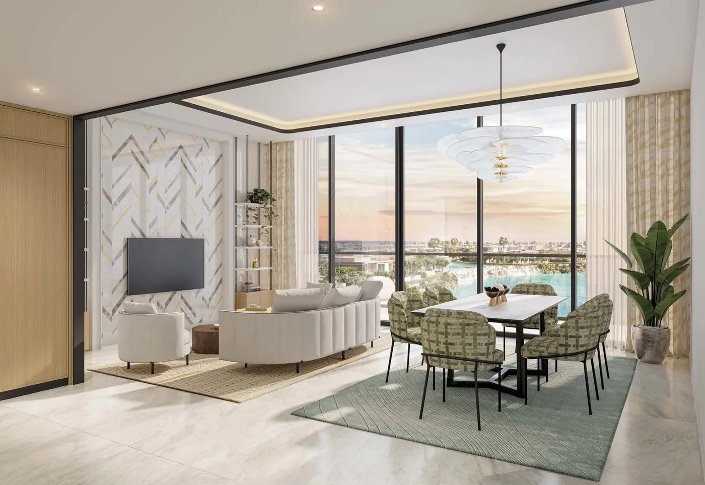 Interior render at Azizi Venice .