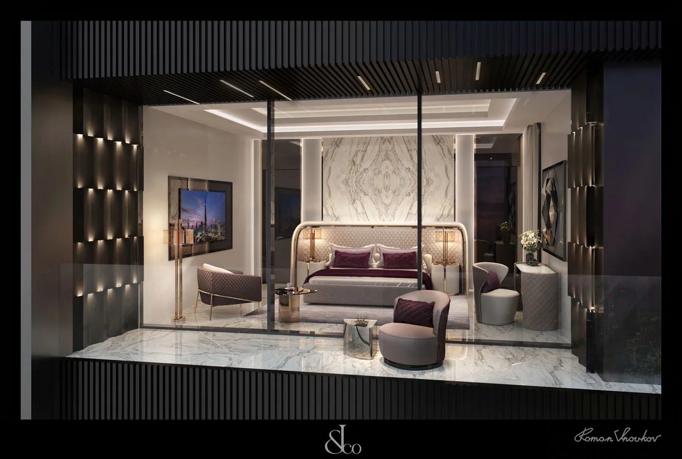 Interior render at Burj Binghatti Jacob and Co Residences.