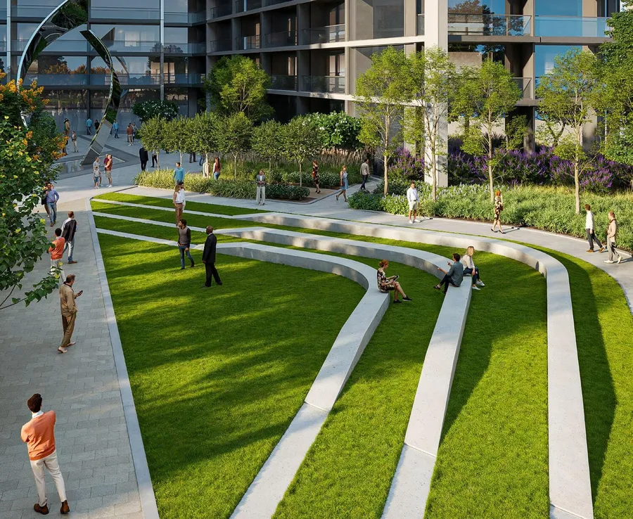 Open Plaza With Water Feature & Sculpture at The Serene at Sobha Central.