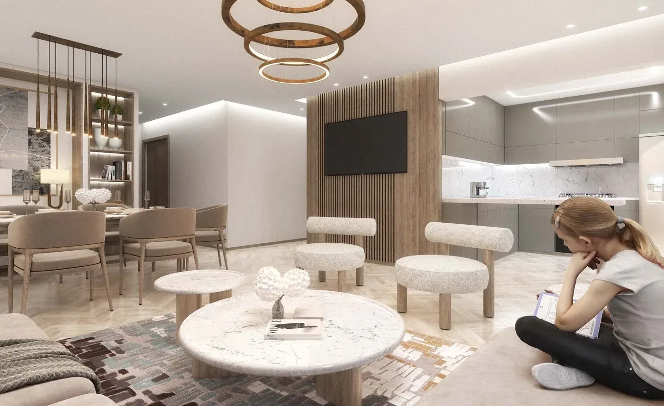Interior render at Radiant Bridges.