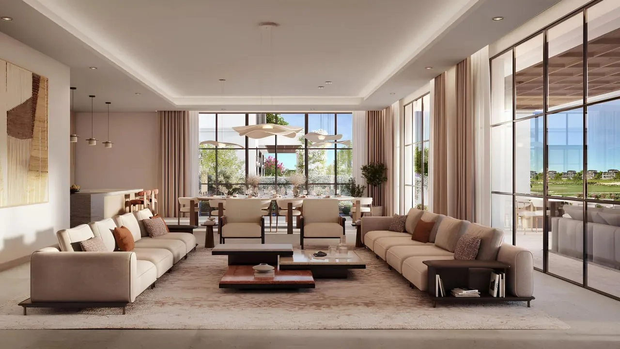 Interior render at Hudayriyat Golf Estates.