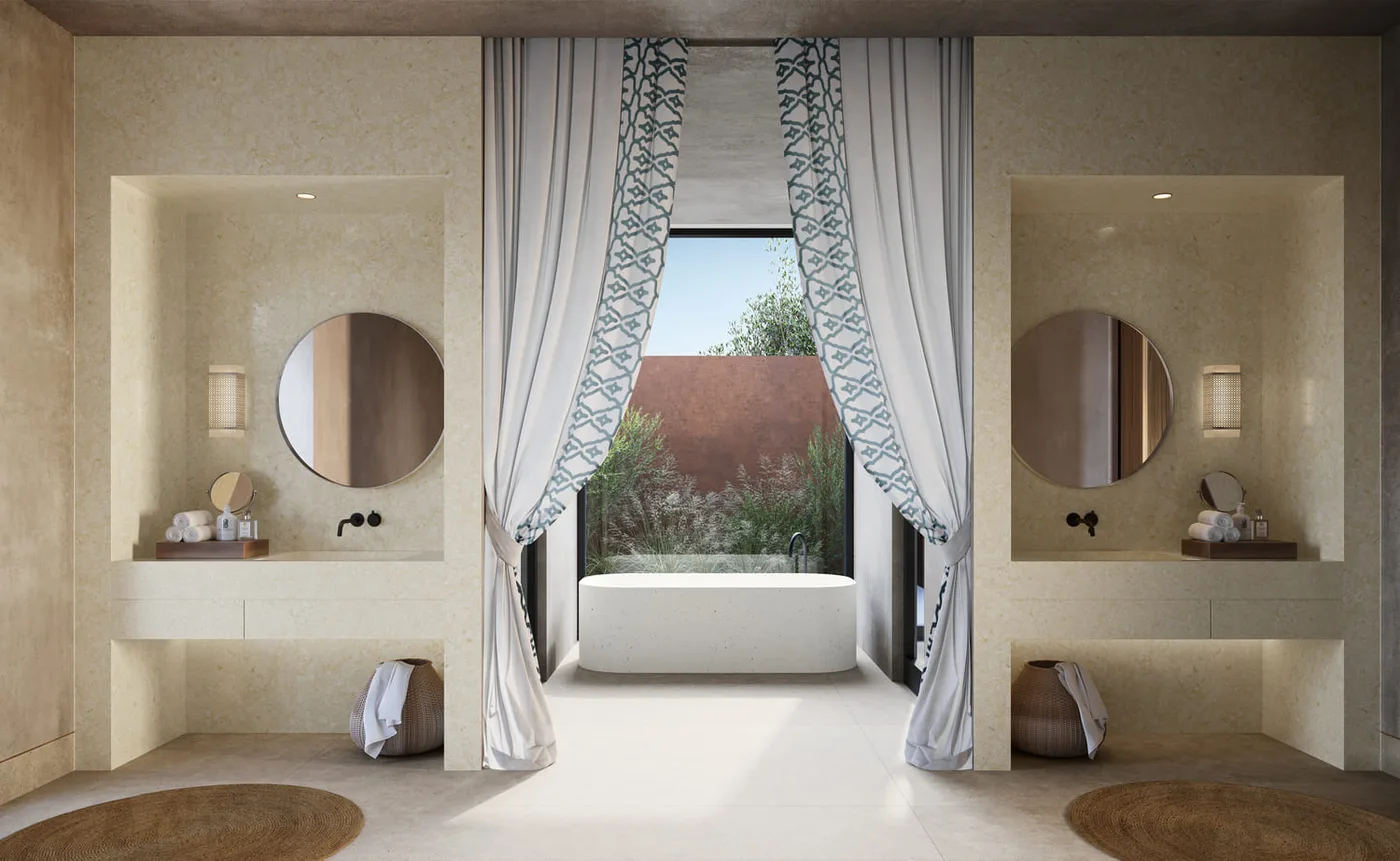 Interior render at The Ritz Carlton Al Wadi Desert Resort.