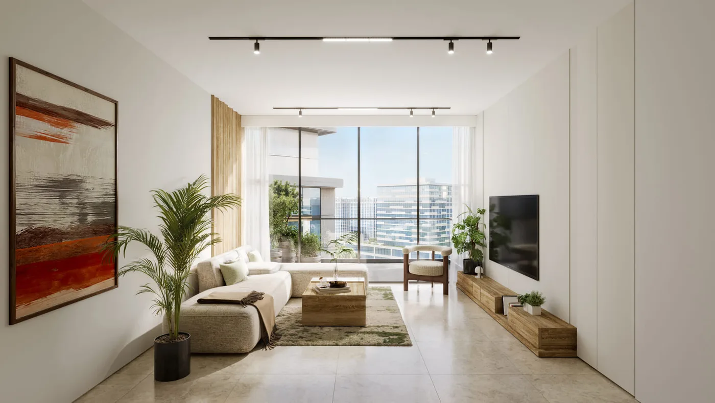 Interior render at Al Hamra Greens.