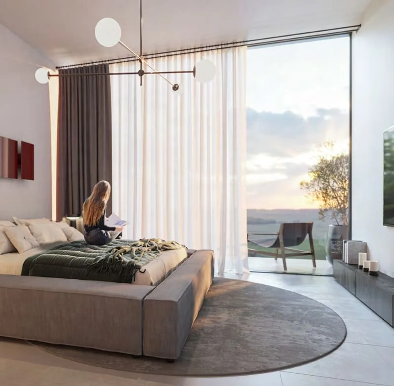 Interior render at Nesba 1 Aljada.