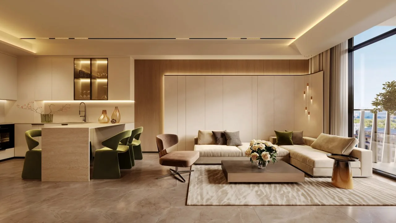 Interior render at Oasis Residences.