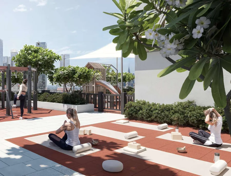 Outdoor Yoga Lounge at V1VID Tower.