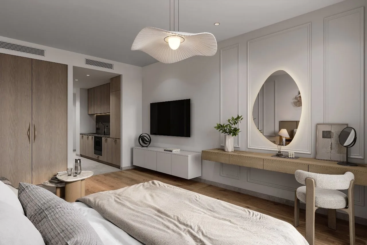 Interior render at ESSENL1FE Residence.
