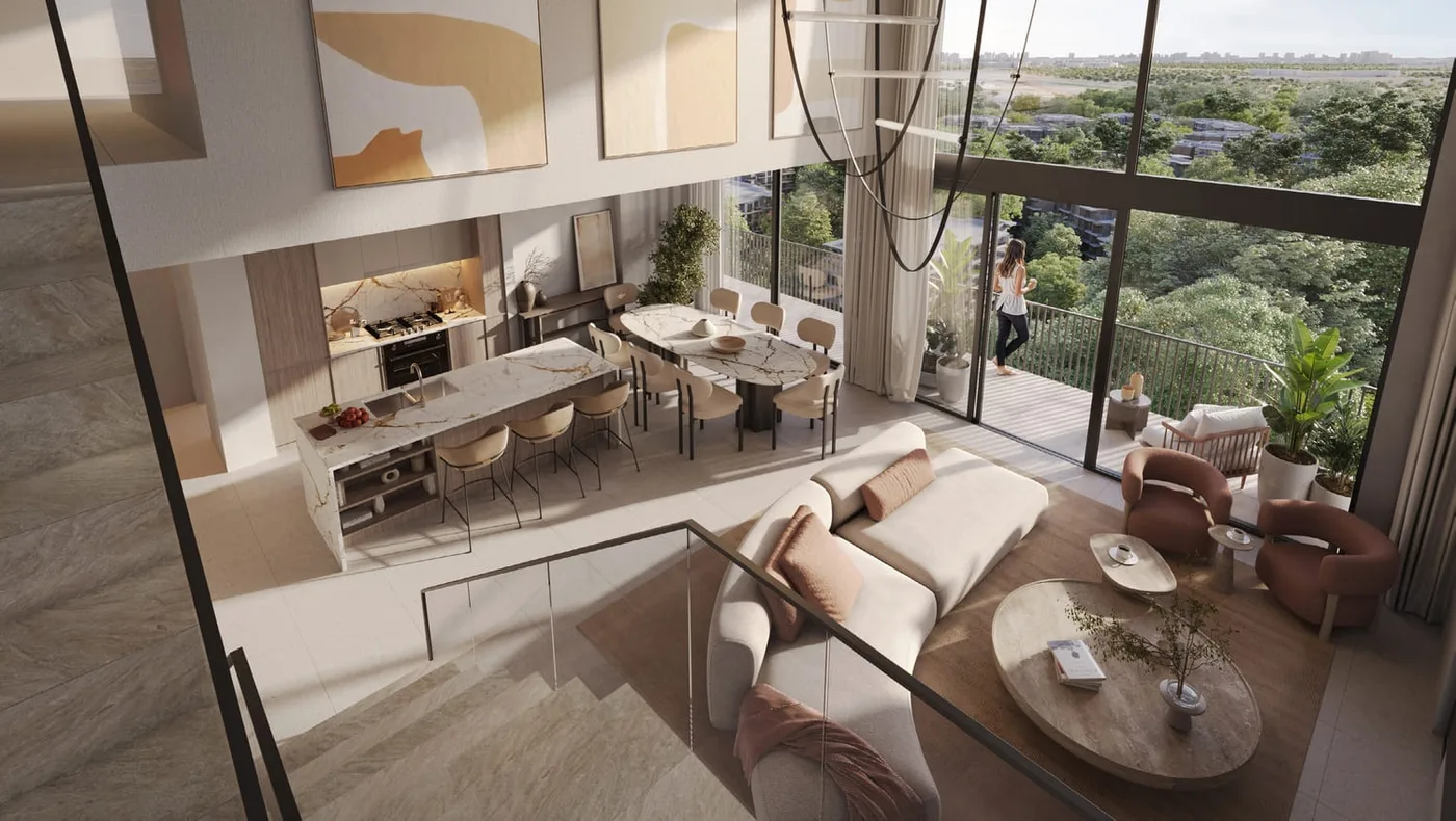 Interior render at Ghaf Woods Distrikt.