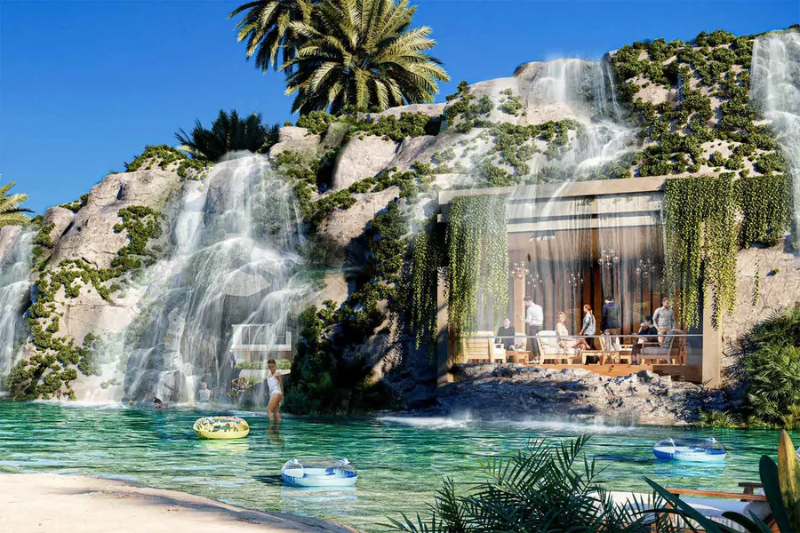 Waterfalls at Damac Lagoons Monte Carlo.