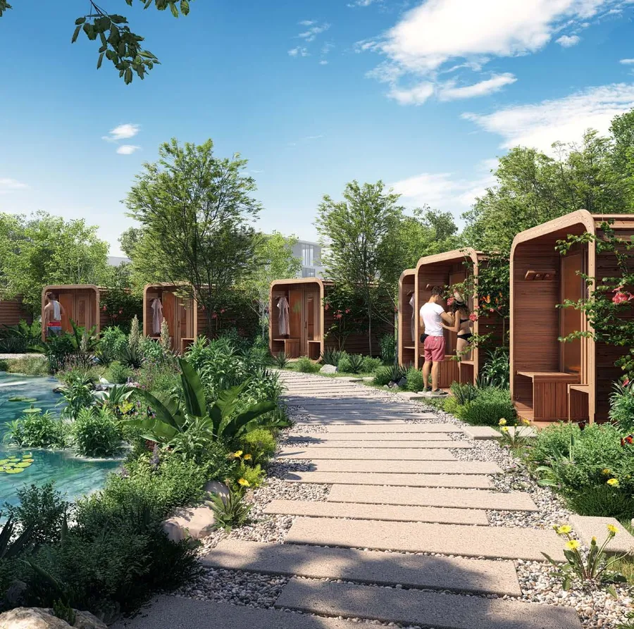 Outdoor Sauna Cabins at Sun City.