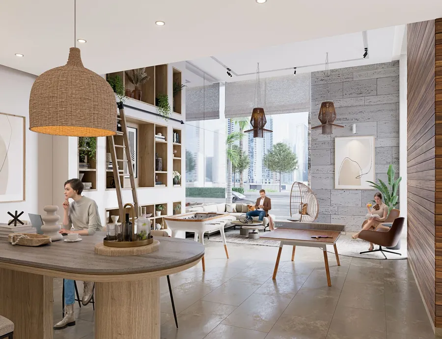 Lobby & Lounge With Full-Height Open Library at The Portman.