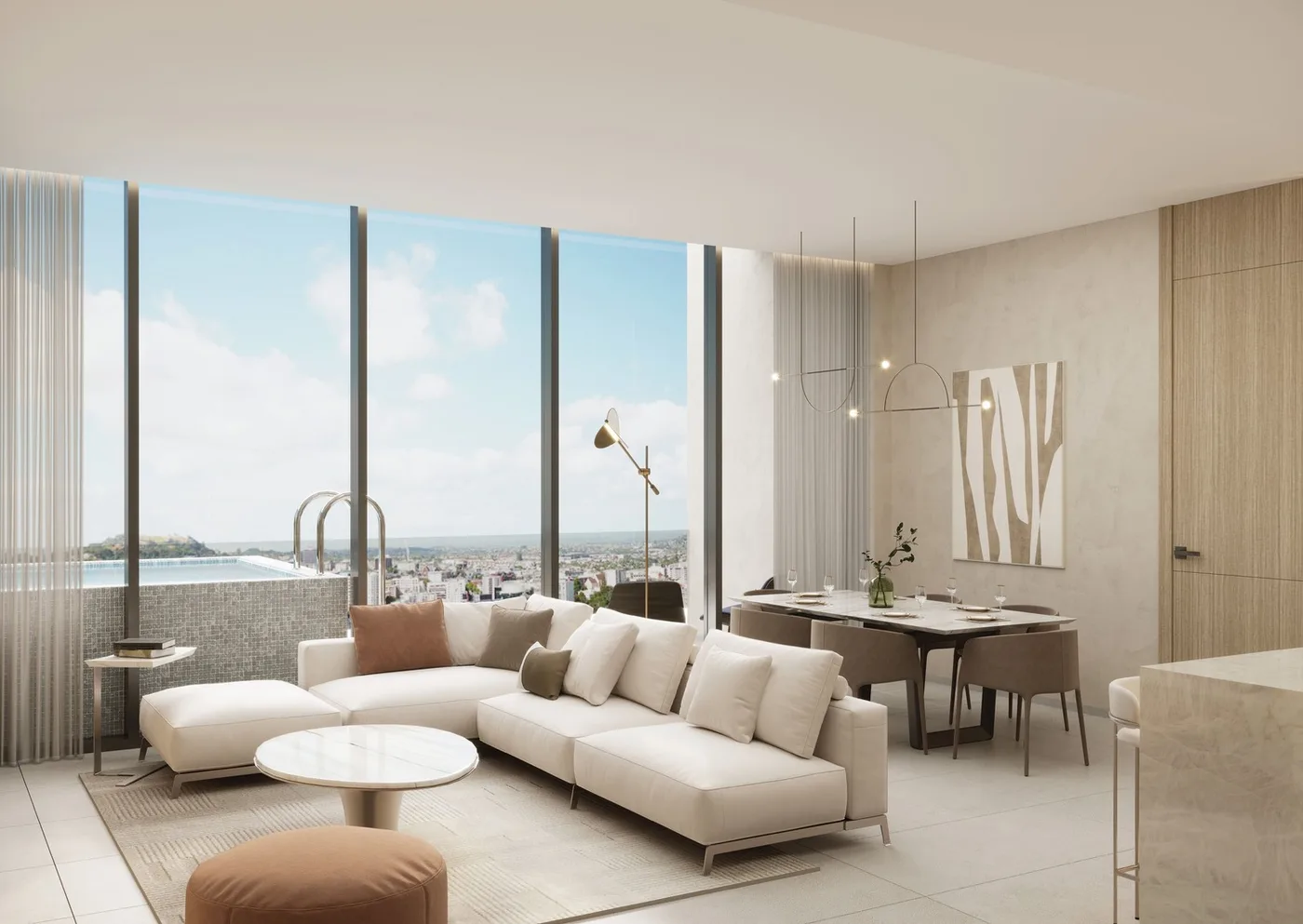 Interior render at Gharbi 1 Residences.