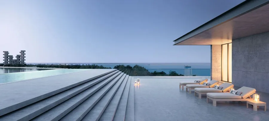 Lushly Landscaped Deck Area at Armani Beach Residence.