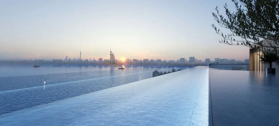 Large-Scale Infinity Pool at Armani Beach Residence.