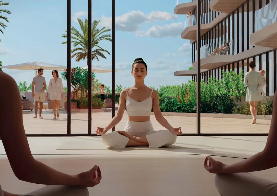 Indoor Yoga at Royal Yacht Club Residence.