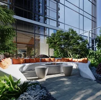 Gardens And Terraces With Fireplace at The Orchard Place.
