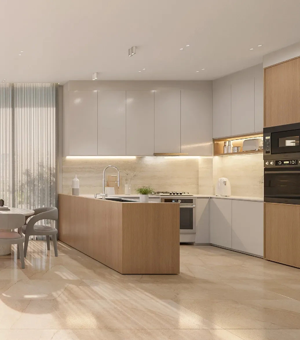 Interior render at Veda by AUM Development.