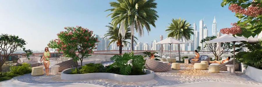 Sandy Outdoor Seating Area at Flow Residences.