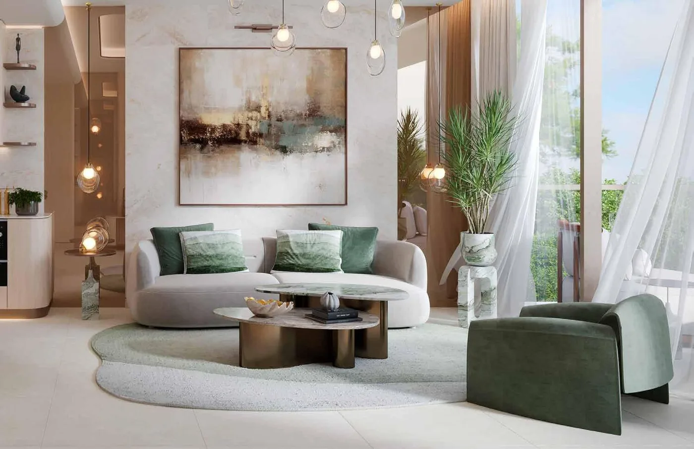 Interior render at Flow Residences.