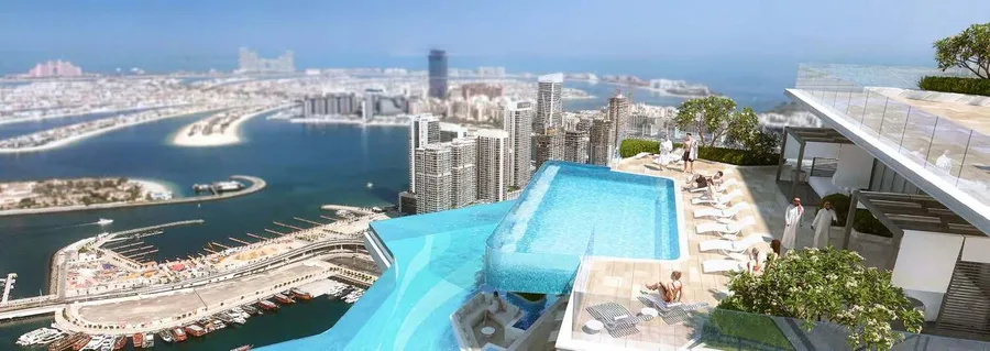Waterfront Property Rooftop Infinity Pool  at Habtoor Grand Residences.