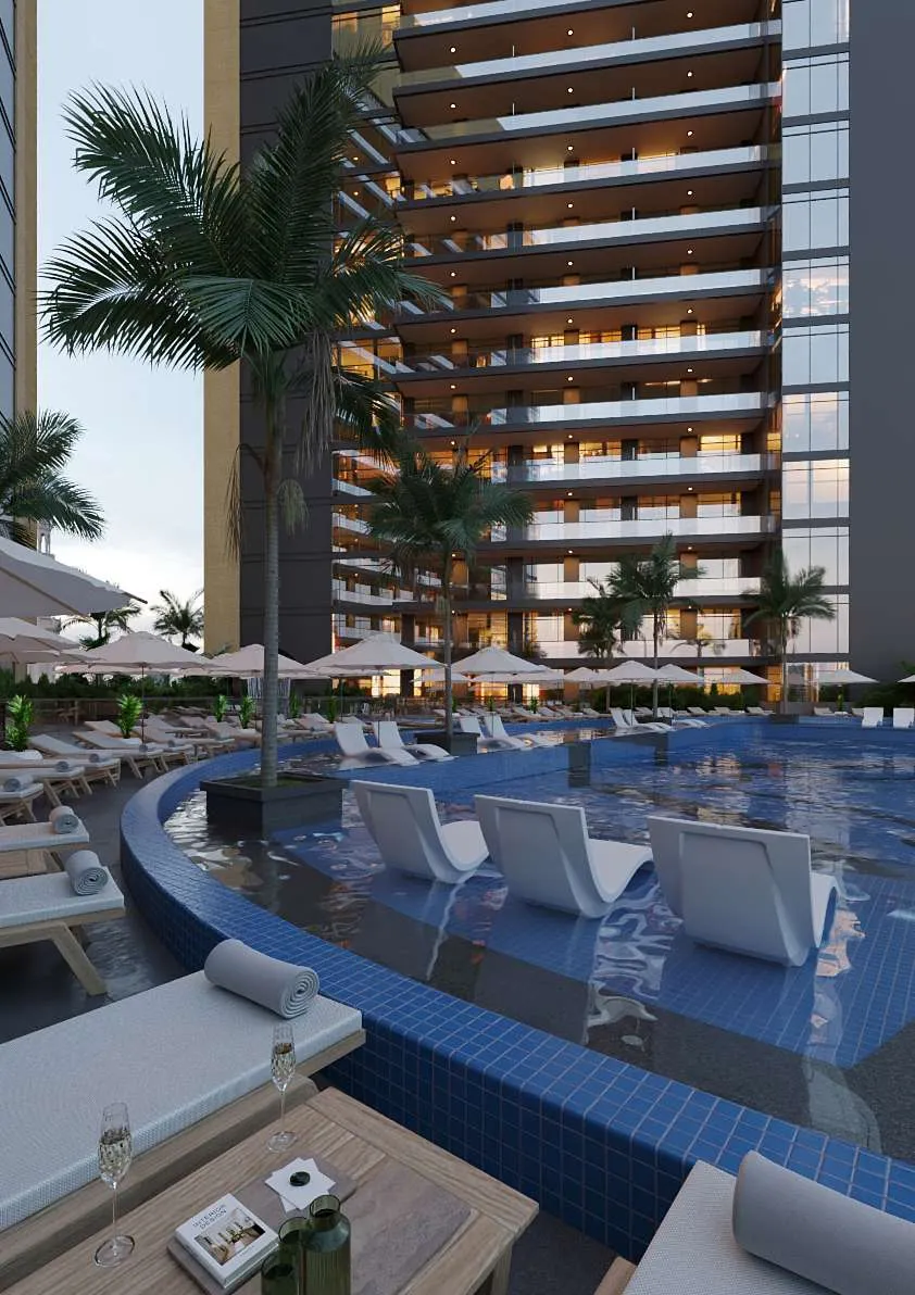 Landscape Pool With Deck at Butterfly Towers.
