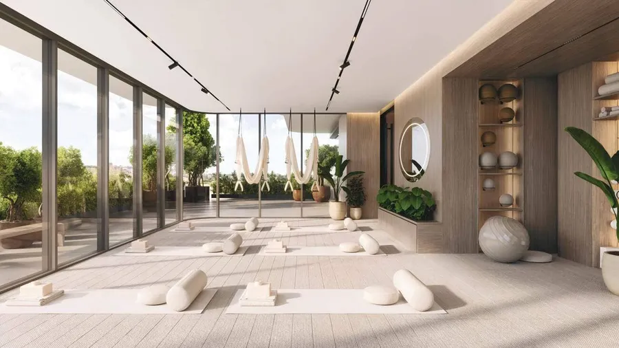 Yoga Room at Gate Eleven by Amwaj Development.